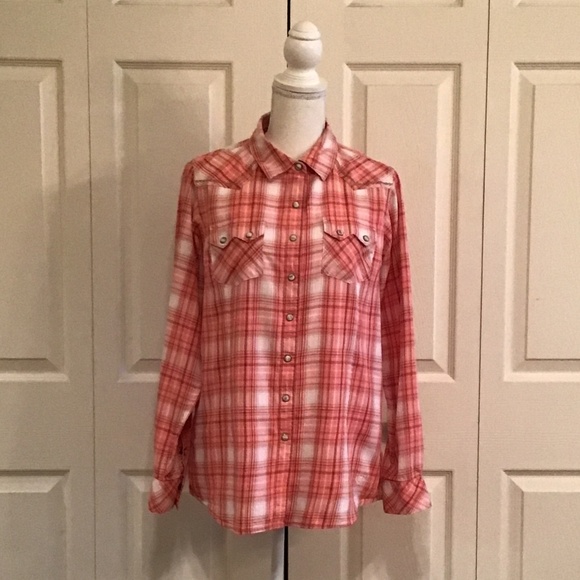 Ariat REAL Billie Jean Snap Closure Pink and White Plaid Cotton Top/Shirt - Picture 1 of 7